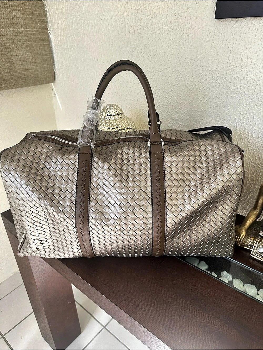 Woven Travel Bag in Brown & Gold Like New